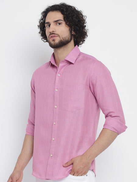 Carnation Pink Colour Pure Linen Shirt FOR MEN