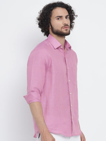 Carnation Pink Colour Pure Linen Shirt FOR MEN 3