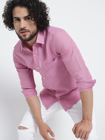 Carnation Pink Colour Pure Linen Shirt FOR MEN 5