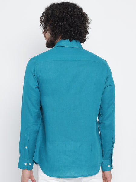 Cerulean Blue Colour Pure Linen Shirt  for men 3