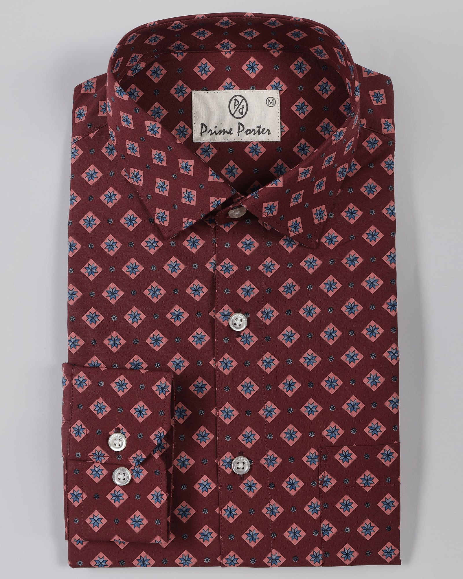 Crimson Red Colour Geometrical Printed Shirt For Men