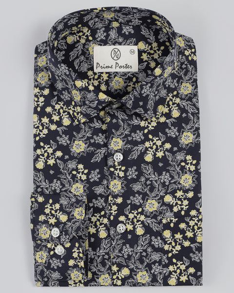 Dune Navy Blue Colour Flower Printed Shirt For Men
