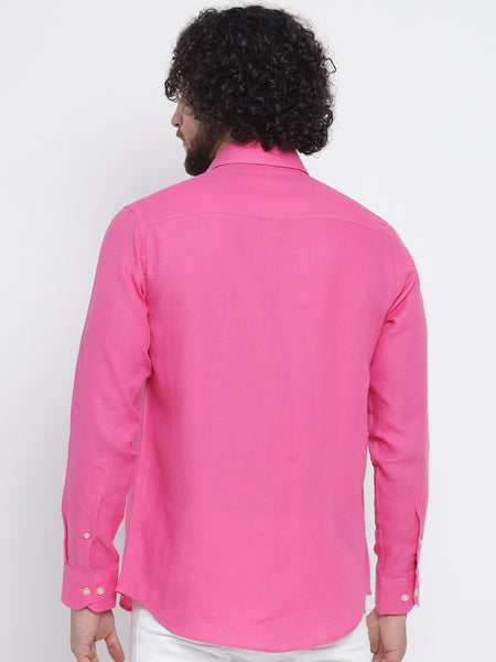 Fuscia Pink Colour Pure Linen Shirt For Men 4
