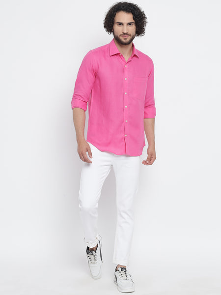 Fuscia Pink Colour Pure Linen Shirt For Men 1