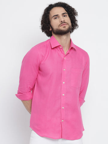Fuscia Pink Colour Pure Linen Shirt For Men
