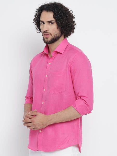 Fuscia Pink Colour Pure Linen Shirt For Men 2