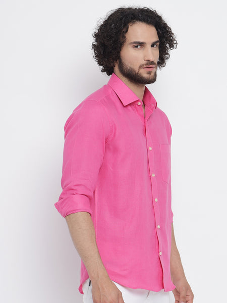 Fuscia Pink Colour Pure Linen Shirt For Men 3