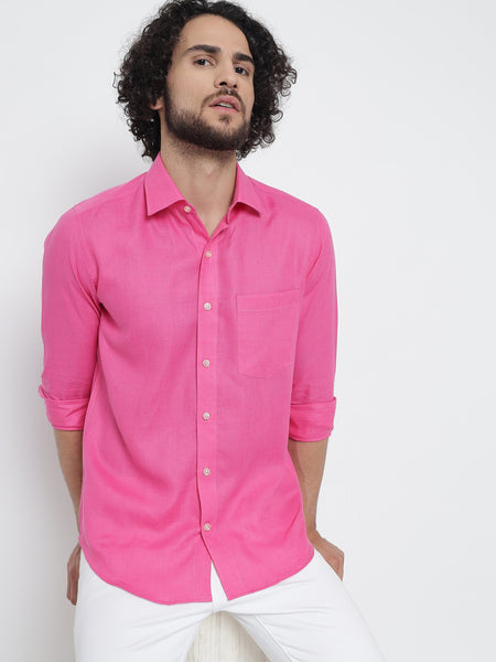 Fuscia Pink Colour Pure Linen Shirt For Men 5