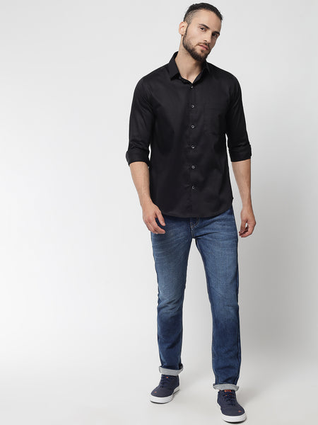 Jet Black Colour Cotton Shirt For Men 3