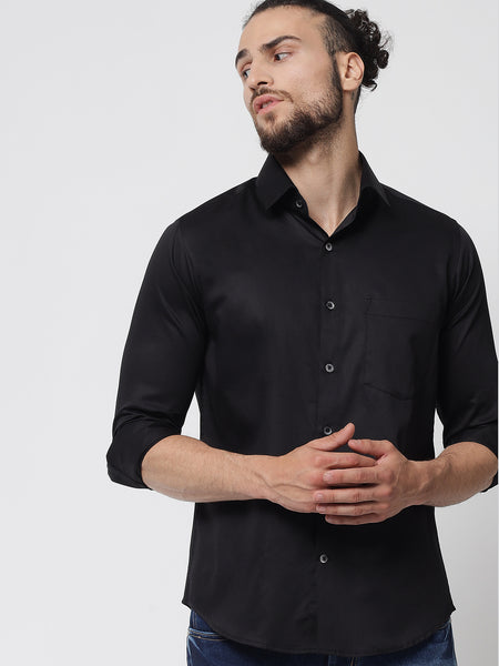 Jet Black Colour Cotton Shirt For Men 4
