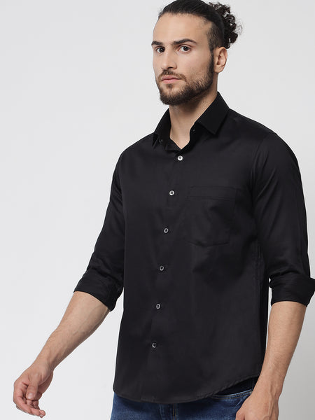 Jet Black Colour Cotton Shirt For Men