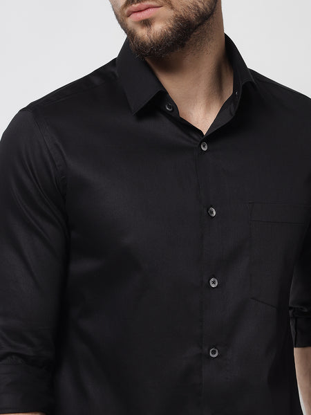 Jet Black Colour Cotton Shirt For Men 5