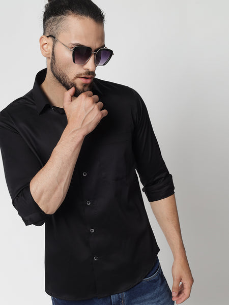 Jet Black Colour Cotton Shirt For Men 6
