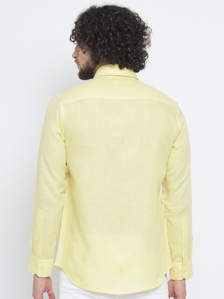 Lemon Yellow Colour Pure Linen Shirt For Men 5