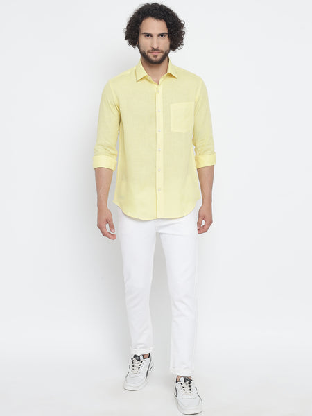 Lemon Yellow Colour Pure Linen Shirt For Men 2