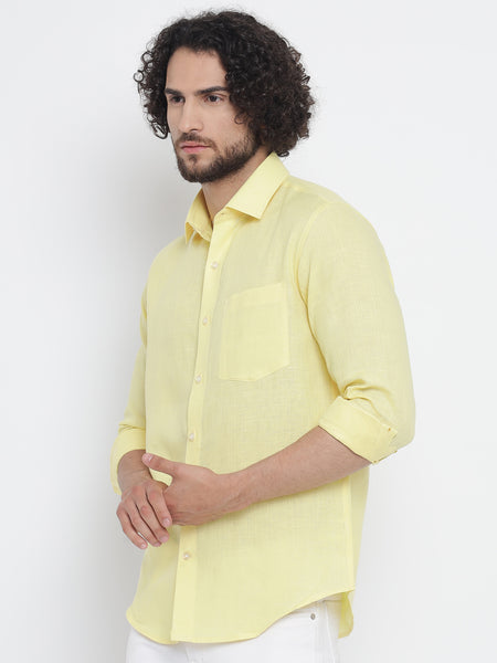 Lemon Yellow Colour Pure Linen Shirt For Men 3