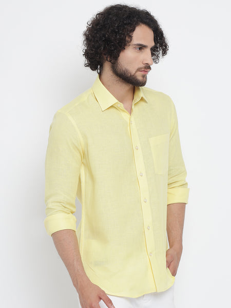 Lemon Yellow Colour Pure Linen Shirt For Men 4