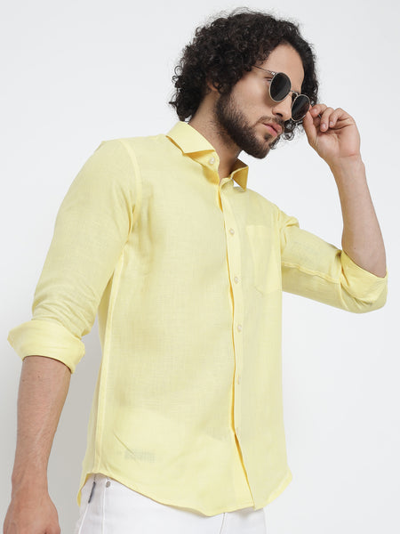 Lemon Yellow Colour Pure Linen Shirt For Men 1