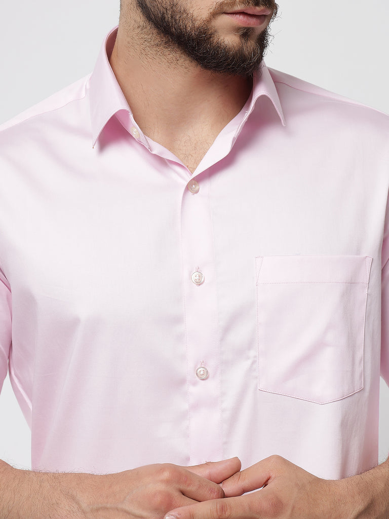 Pastel Pink Formal Textured Premium Cotton Shirt For Men