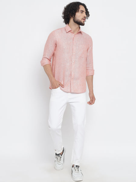 Light Red Colour Pure Linen Shirt  For Men