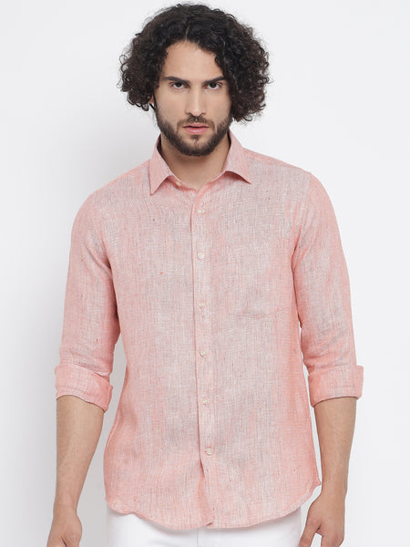 Light Red Colour Pure Linen Shirt  For Men 2