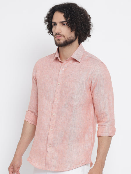 Light Red Colour Pure Linen Shirt  For Men 3