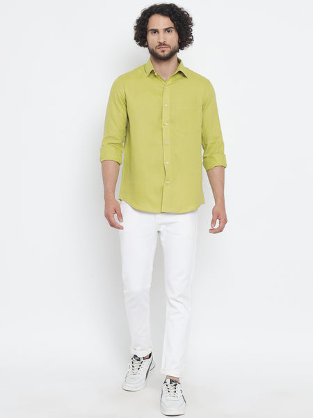 Lime Yellow Colour Pure Linen Shirt For Men 1