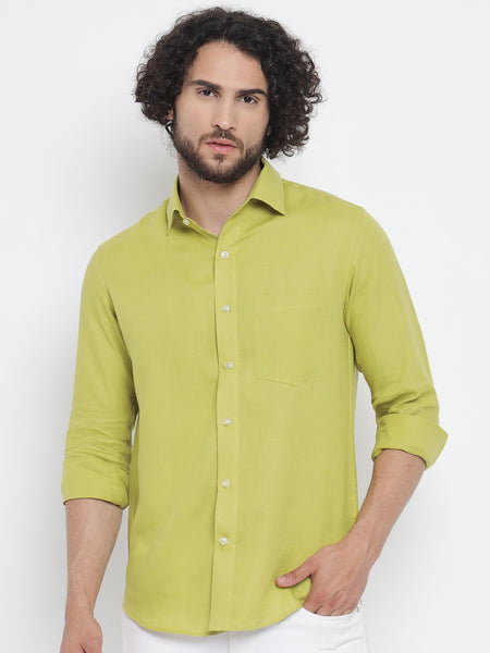 Lime Yellow Colour Pure Linen Shirt For Men 2