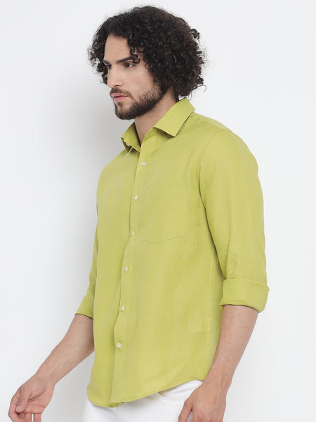 Lime Yellow Colour Pure Linen Shirt For Men 3