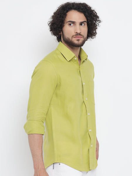 Lime Yellow Colour Pure Linen Shirt For Men 4