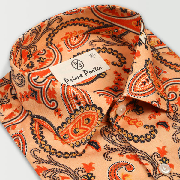 ﻿Persian Pickle Orange Colour Paisley Printed Shirt For Men 1
