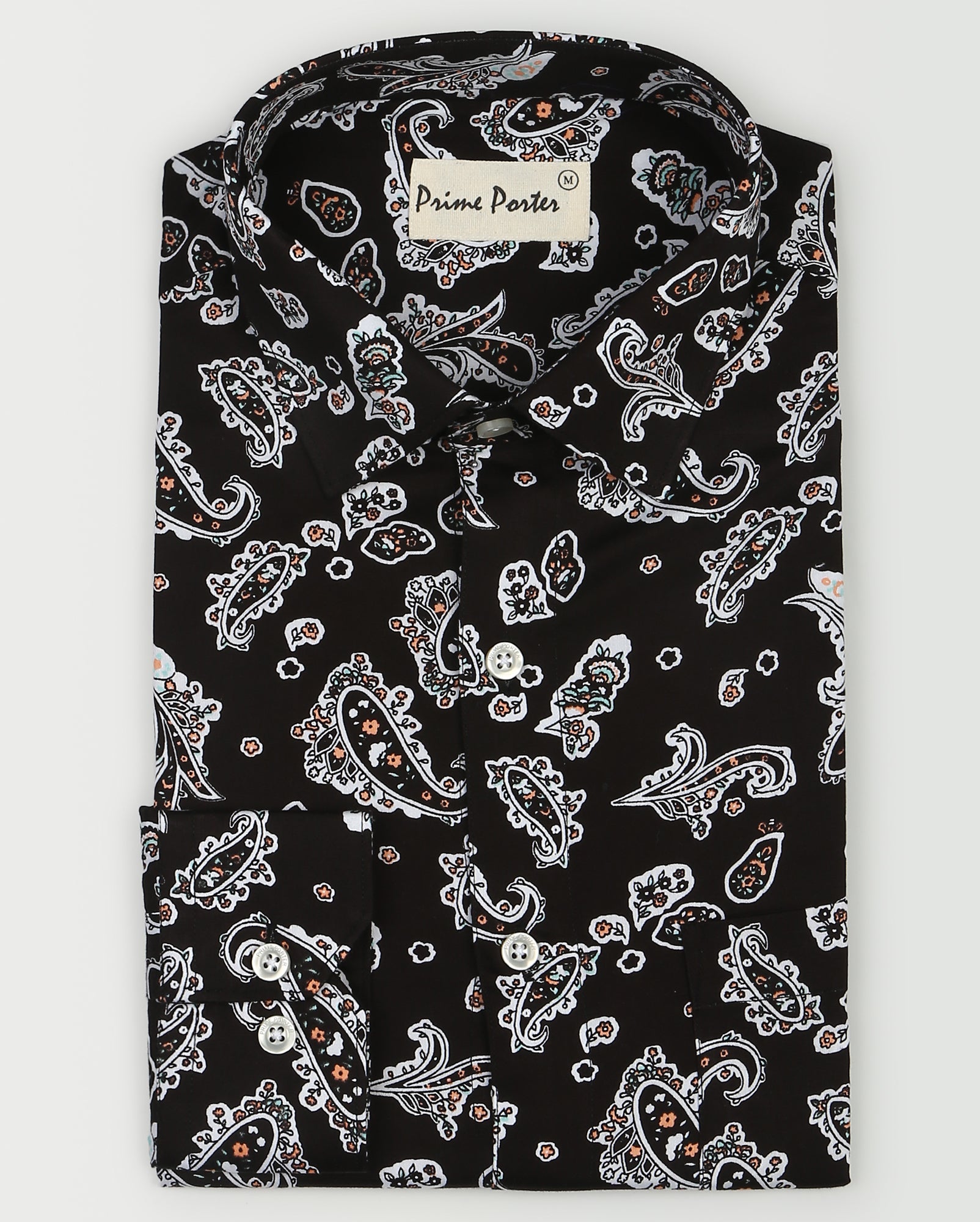 ﻿Boteh Black Colour Paisley Printed Shirt For Men
