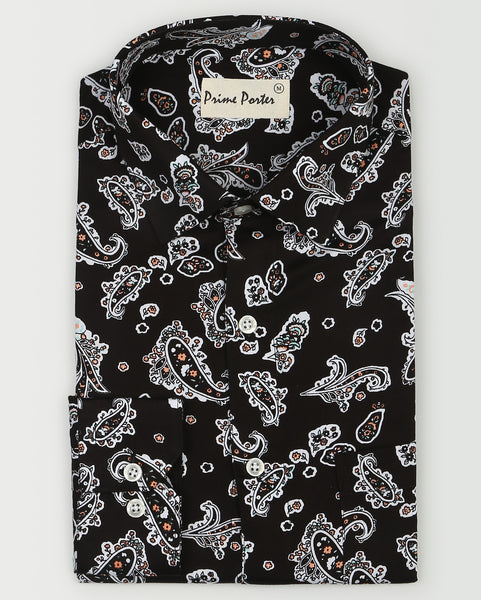 ﻿Boteh Black Colour Paisley Printed Shirt For Men