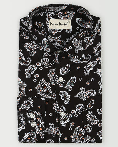 ﻿Boteh Black Colour Paisley Printed Shirt For Men