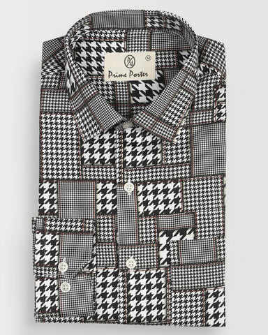 Houndstooth Black And White Check Shirts For Men