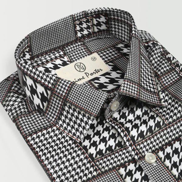 Houndstooth Black And White Check Shirts For Men 1