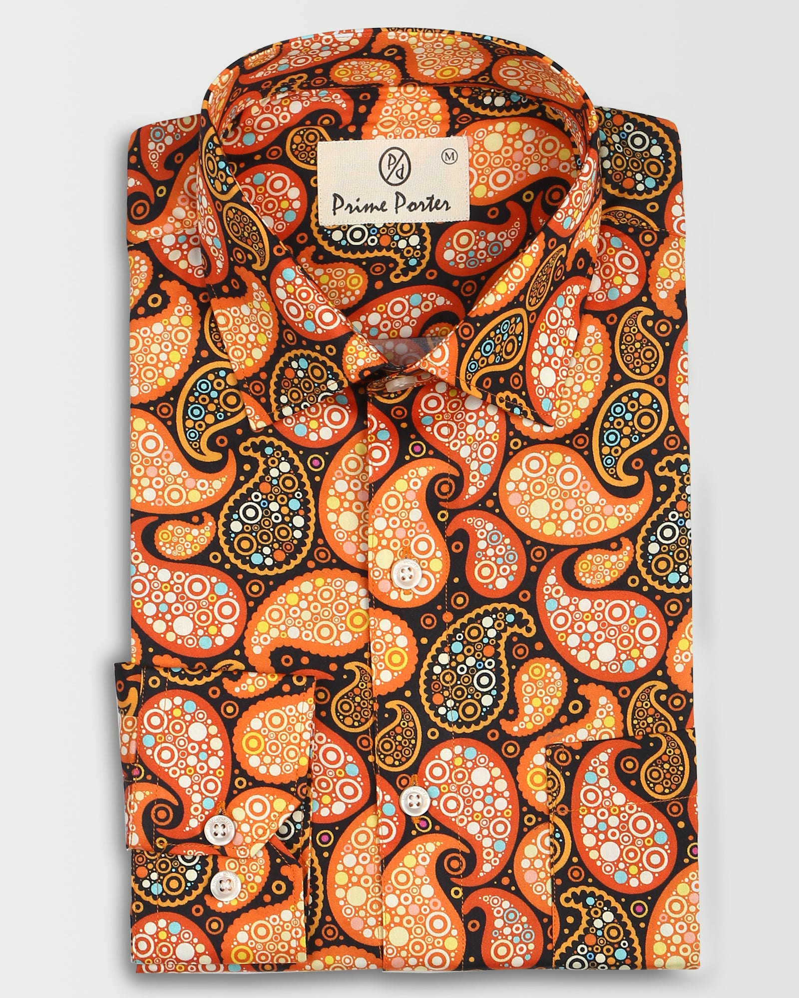 ﻿Welsh Orange Colour Paisley Printed Shirt For Men