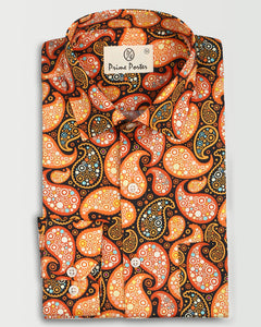 ﻿Welsh Orange Colour Paisley Printed Shirt For Men