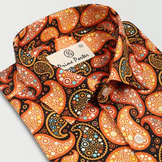 ﻿Welsh Orange Colour Paisley Printed Shirt For Men 1