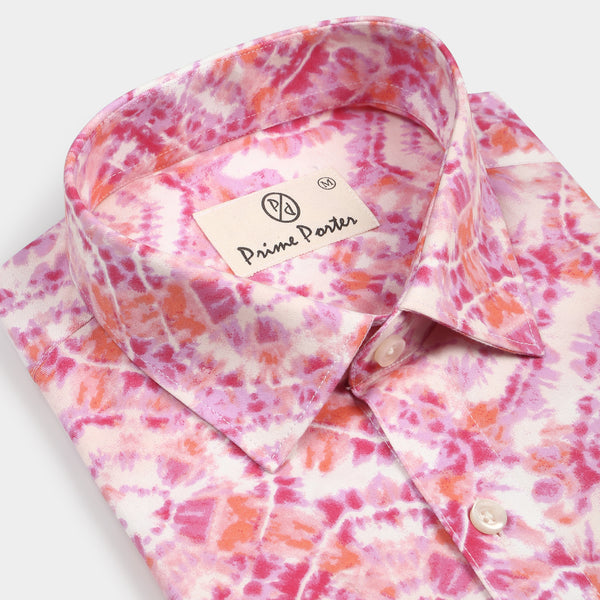 ﻿Ruby Pink Colour Tie Dye Printed Shirt For Men 1