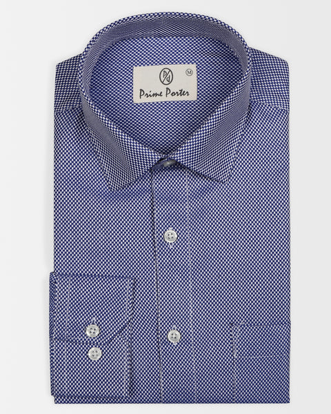 Dark Blue Cotton Dobby Cotton Shirt For Men