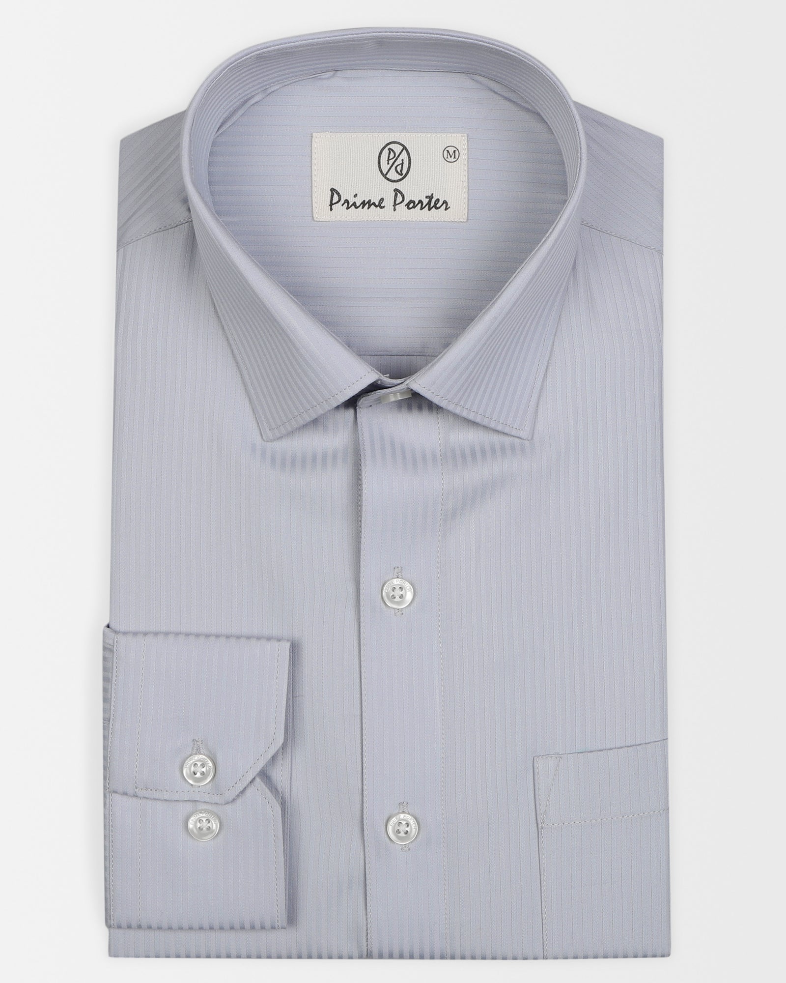 ﻿Light Grey Coloured Self Striped Cotton Shirt For Men
