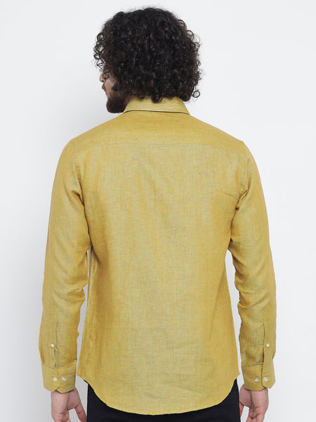 Mustard Yellow Colour Pure Linen Shirt For Men 4