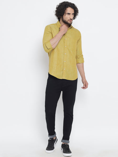 Mustard Yellow Colour Pure Linen Shirt For Men