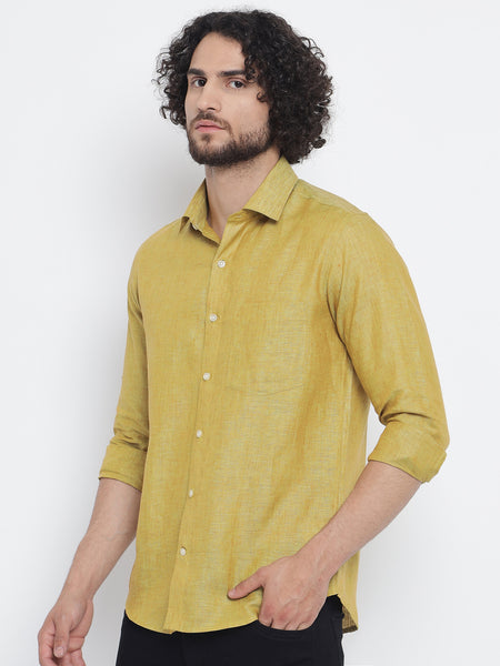 Mustard Yellow Colour Pure Linen Shirt For Men 2