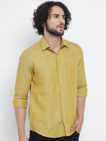 Mustard Yellow Colour Pure Linen Shirt For Men 3