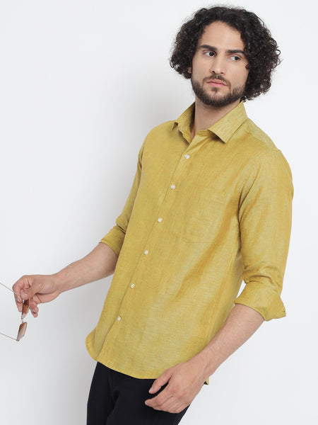 Mustard Yellow Colour Pure Linen Shirt For Men 5
