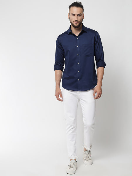 Navy Blue Colour Cotton Shirt For Men 1