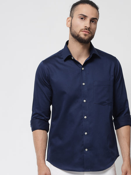 Navy Blue Colour Cotton Shirt For Men 