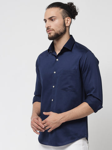 Navy Blue Colour Cotton Shirt For Men 3